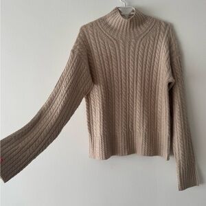 French Connection Beige Cable Knit Mock Neck Sweater
